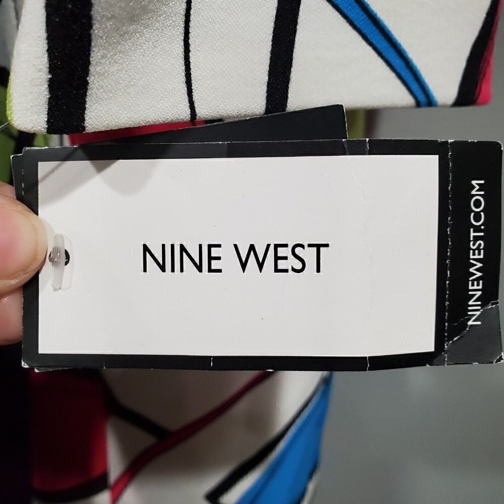 NWT Nine West Women's Printer Tie Wrap Topper Jacket Green Pink Blue Lined Sz 6 - Picture 10 of 16
